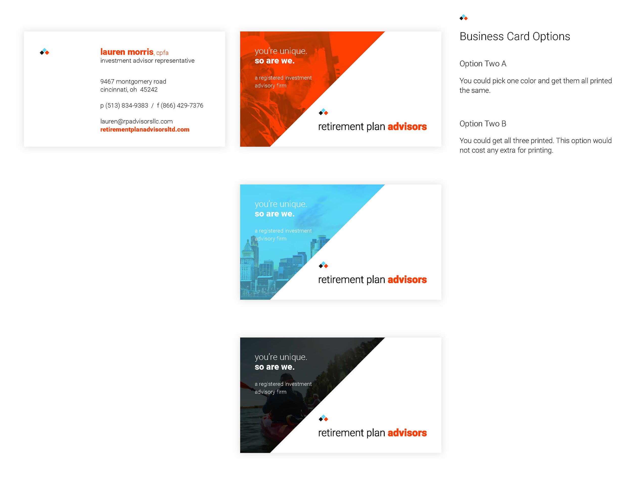 retirement plan advisors business cards